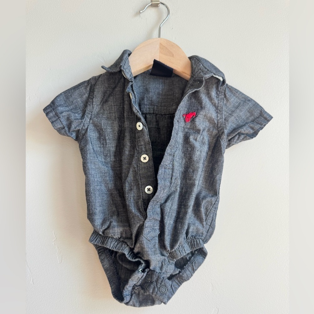 Wrangler Baby Chambray Western Onesie 3–6M Cowboy Rodeocore Snap Bodysuit